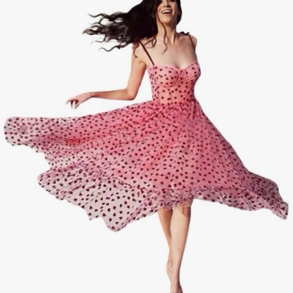 Betsey Johnson Women’s Heart Print Dress - Pale Pink with Red Foil Hearts - 14